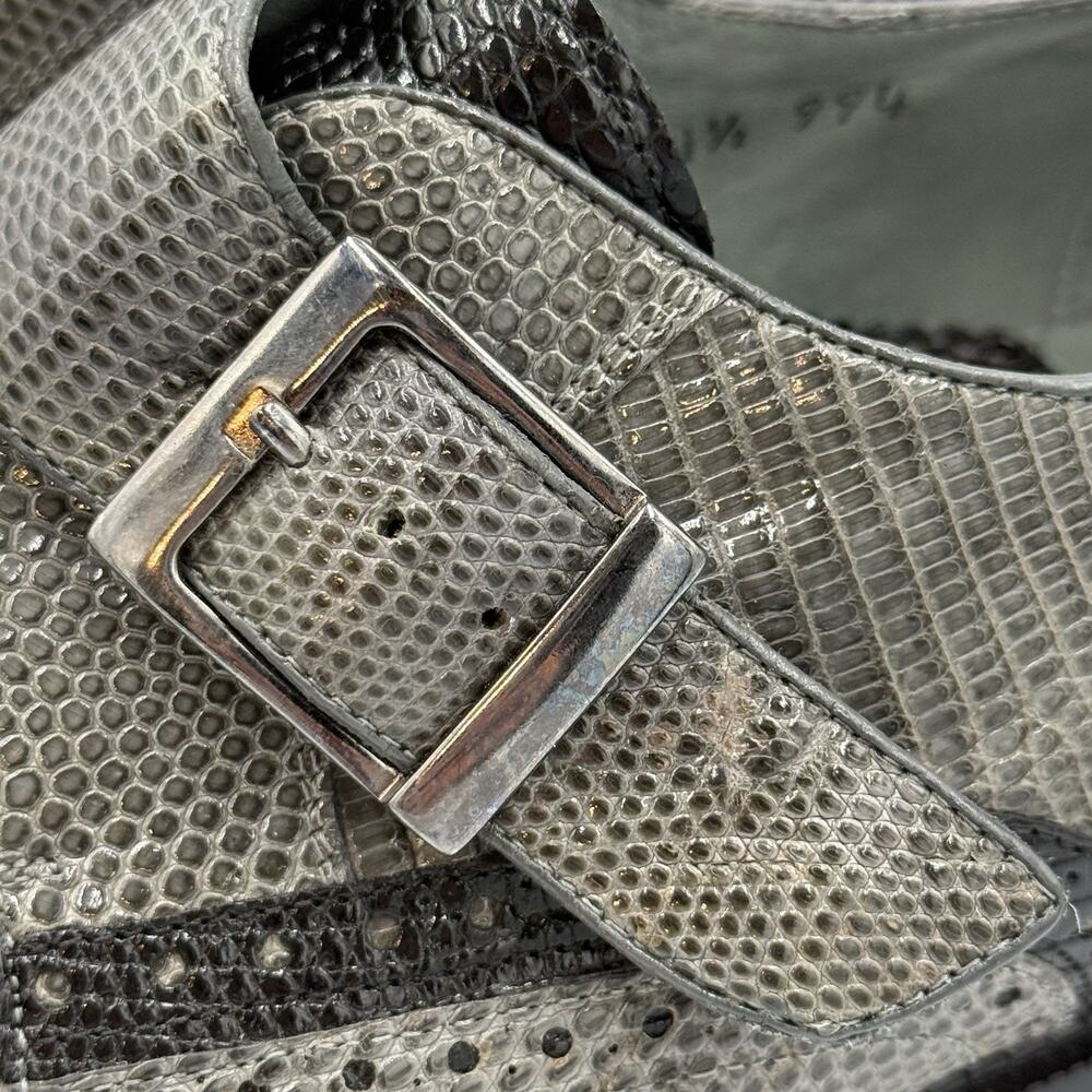 Belvedere 11.5 Lizard Skin Monk Strap Dress Shoes Gray Black Square Toe - Picture 3 of 13